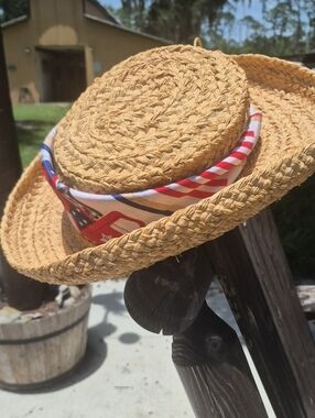 Kaminski Helen Kaminski Hat Handmade In Madsgascar 100% Raffia Patrotic Scarf US
